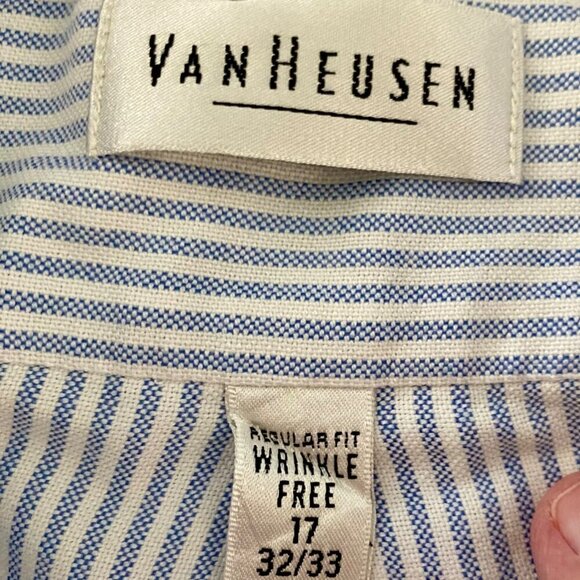 Van Heusen Blue White Oxford Wrinkle Free Button Down Shirt Men's 17 - Picture 7 of 8
